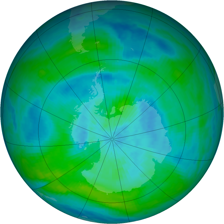 Antarctic ozone map for 10 March 1992